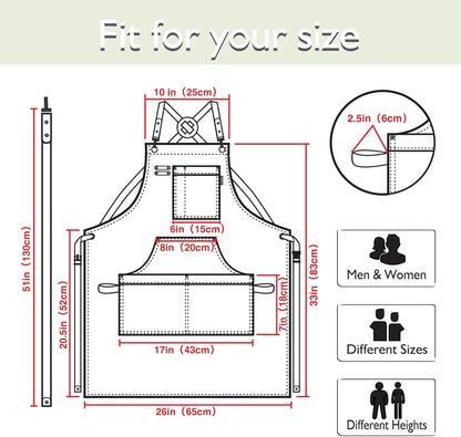 Kitchen Apron, Work Apron, Canvas, Multiple Pockets, Gardening, Painting, BBQ, Artist, Carpenter, Sizes M to XXL, White