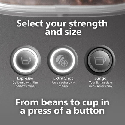 Philips Baristina Espresso Machine+Milk Frother Bundle. Real espresso. Compact coffee machine, portafilter, grinder, Cafe Crema. Dairy & Non-Dairy Milk foam. Hot & Cold. Easy Clean. Black (BAR303/60)