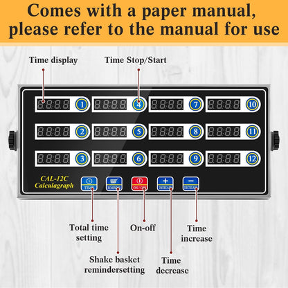 1 Pack 12-Channel Digital Kitchen Timer, Commercial Cooking Timer with Loud Alarm, Large LCD Display, for Restaurants, Baking, Labs, Multiple Independent Countdown Timers