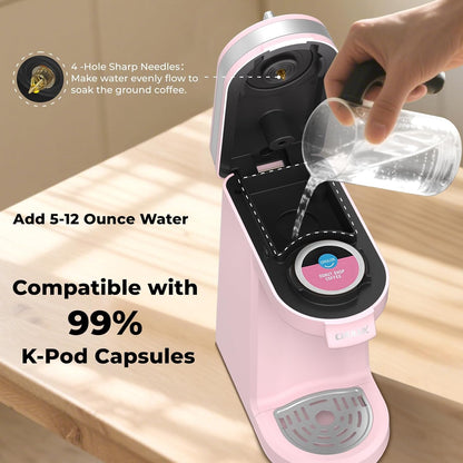 CHULUX Mini Coffee Maker for K Capsule, Single Serve Coffee Maker for One Cup Americano, Lightweight Pod Coffee Machine, Dusty Rose