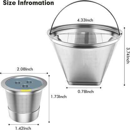Stainless Steel Reusable Coffee Filter Compatible with Coffee Maker, Reusable Coffee Pods with 4 Cone Coffee Filters, Reusable Coffee Filters for Ninja CFP201 CFP300 CFP301 CFP307