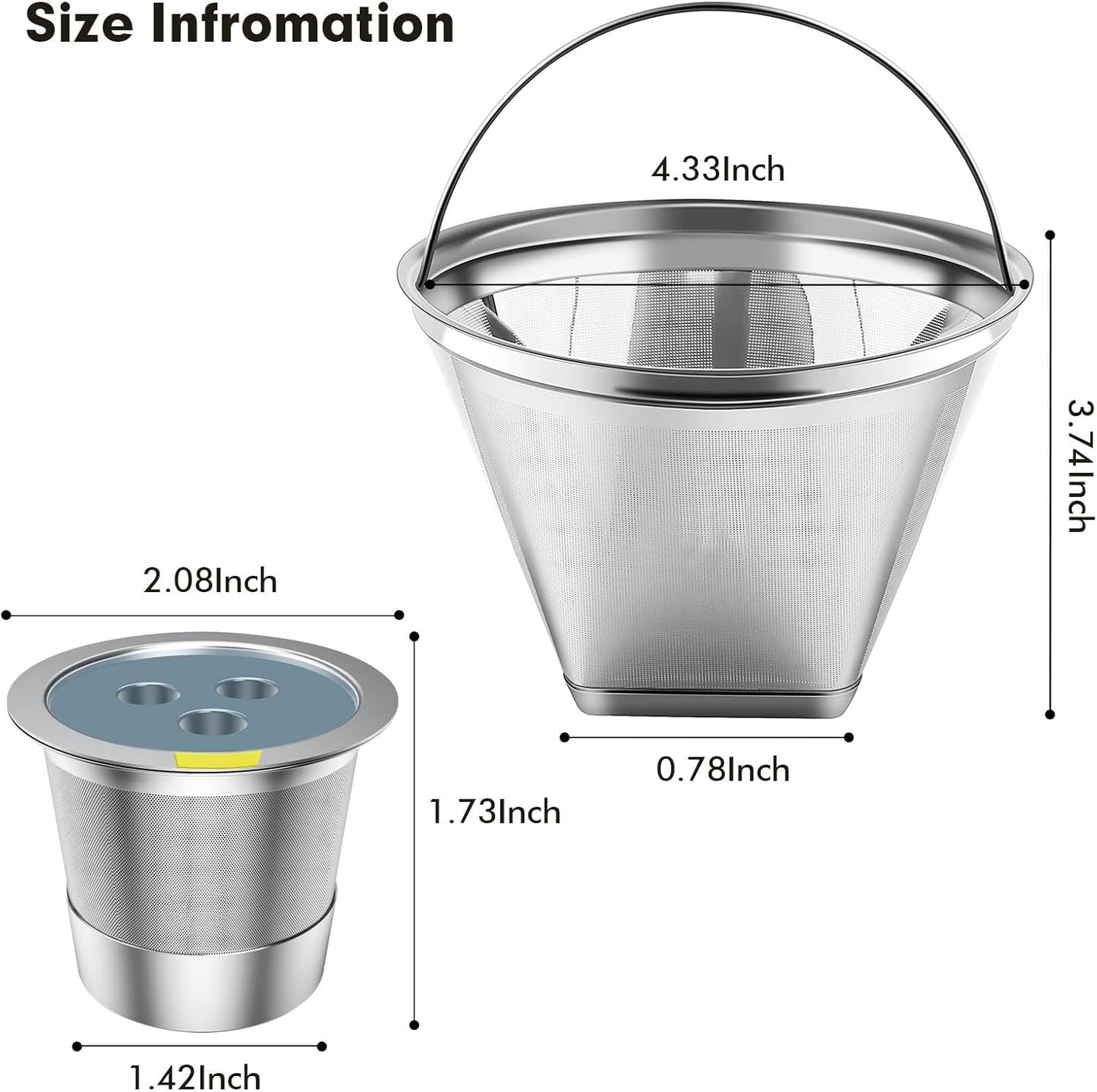 Stainless Steel Reusable Coffee Filter Compatible with Ninja Dual Brew Coffee Maker, Reusable Coffee Pods with 4 Cone Coffee Filters, Reusable k cups fit for Ninja CFP201 CFP301