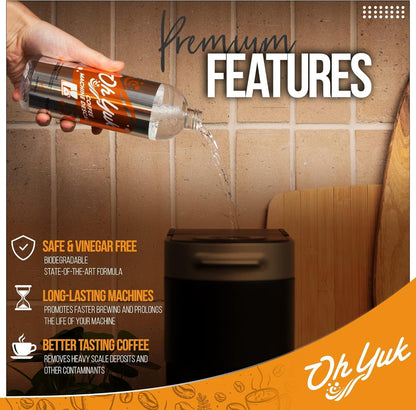 Oh Yuk Coffee Machine Descaler - Cleaning and Descaling Solution Universally Compatible for All Brands and Machine Types: Breville, Delonghi, Nespresso, Keurig - 16 oz (2)
