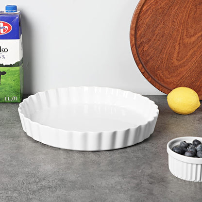 ONTUBE Pie Pans- 11 Inches Ceramic Quiche Pans, Round Pie Tins for Baking,Oven Saf (White,1 Pieces)