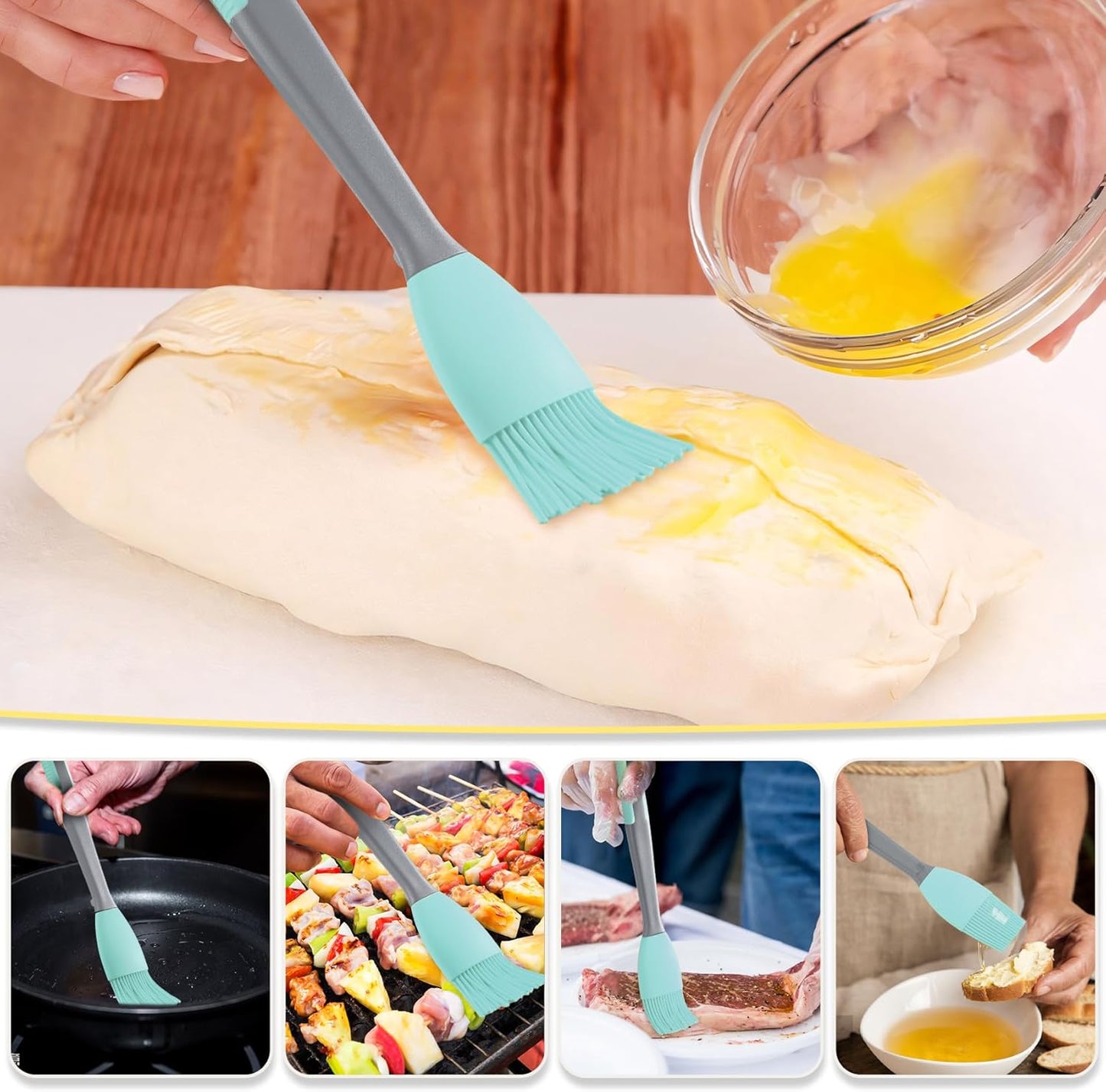 Silicone Pastry Basting Brush - 2Pcs Extra Long Silicone Basting Brush for Grilling,2inch Wide Heat Resistant Brushes Spread Oil Butter Sauce Marinade for Cooking Baking BBQ(Blue 2)