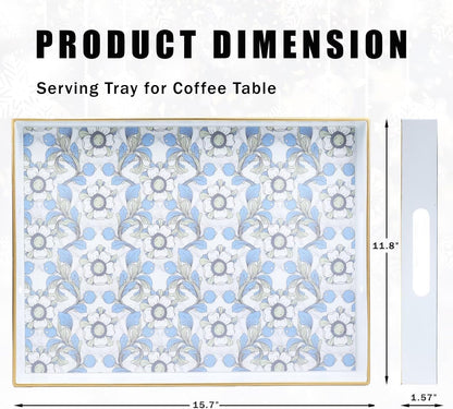 Rectangle Serving Tray with Handles, Coffee Table Tray for Ottoman, Organizer Vanity Tray for Living Room, Outdoor Tray for Patio Entertaining, Serving reakfast Kitchen Platter LEE3040BLH