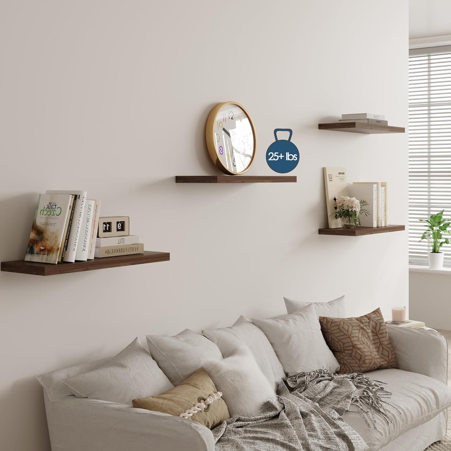 Wall Shelf Set of 3, Walnut Floating Shelves 36 in W x 10 in D x 1 in H, Wooden Floating Wall Shelf with Invisible Brackets for Living Room/Bedroom/Bathroom/Kitchen Storage and Decor