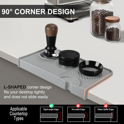 VOCOSTE Espresso Tamping Mat, Non-Slip, Prevents Portafilters from Damaging the Counter, Silicone 10.43"x5.51" Coffee Tamper Mat for Barista Espresso Machine Accessories, Grey