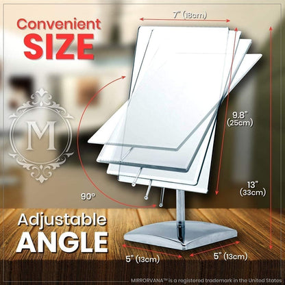 MIRRORVANA Large Table Desk Mirror with Stand for Office Desktop, Makeup Vanity and Bathroom Countertop - Personal Adjustable Face Mirror - 9.8" x 7"