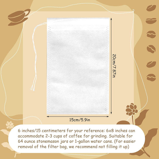 50 Pcs No Mess Cold Brew Bags 6x10 inch Coffee Bags Disposable Filter Bag Brewing Fine Mesh Drawstring Pouches for Coffee Grounds Ice Tea Spice