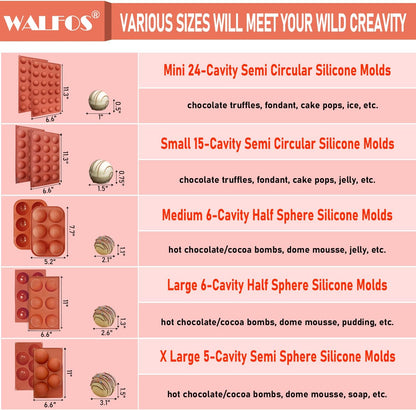 Mini 24-Cavity Semi Circular Silicone Mold, 2 Packs Half Sphere Silicone Baking Molds for Making Jelly, Chocolates and Cake