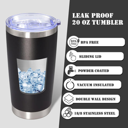 20 oz Tumbler with lid Double Wall Vacuum Insulated Tumblers Stainless Steel Coffee Mug Travel Coffee Tumbler Powder Coated Tumbler Cup Keep Hot&Cold - (Black 12 Pack)