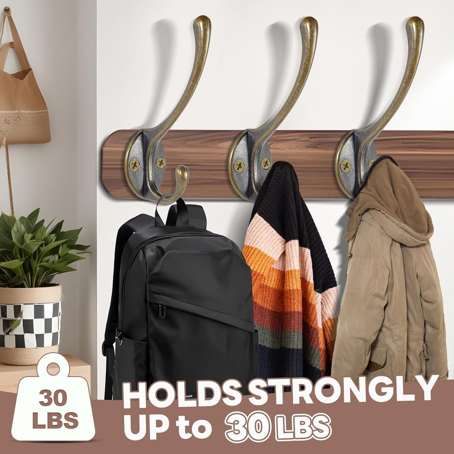 Wall Hooks for Hanging, 10-Pack Heavy Duty Metal Coat Hooks, for Living Room, Bathroom, Kitchen, Bedroom for Towel, Hat, Key, Closet, Bag (Bronze)