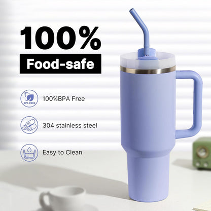 Straws for Stanley Cup 40 oz，Metal Straws Reusable with Silicone Tips for 40 oz Tumbler Cup-12" Extra Long Stainless Steel Straight Drinking Straw,Cleaning Brush
