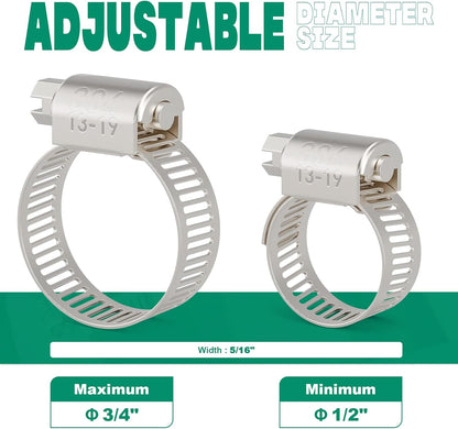 40PCS Hose Clamps Stainless Steel Adjustable 1/2"– 3/4"(13-19mm) Worm Gear Hose Clamp, Heavy Duty Metal Small Hose Clamps for Automotive, Pipe, Radiator Plumbing, Fuel Line