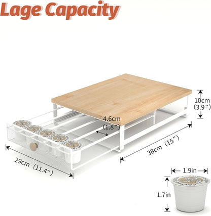K Cup Organizer, Coffee Pod Holder Drawer, Under Brewer Storage Organizer with Sliding Drawer holds up to 35 K Cup Pods, No Assembly Needed, Natural colour