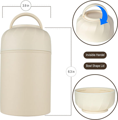 Thermo for Hot Food & Drinks, Thermo Lunch Box, 17oz Vacuum Insulated Food Container with Spoon&Drawstring Bag, Soup Thermo for Adults, White