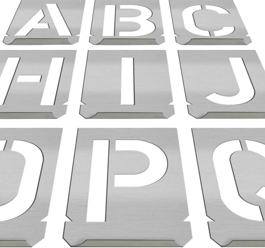 HAUTMEC Vintage Stainless Steel Letters Stencils, A to Z Stainless Steel Stencils & Holder, 1-1/2"(40mm) Letters, Shop Stencil, Advertising Stencilling, Craft-Printing, Reusable HT0239-ST