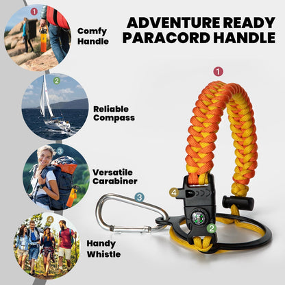 Insulated Water Bottle 24oz, Triple Wall Vacuum Stainless Steel (Cold for 48 Hrs, Hot for 24Hrs), Leak Proof & Non-BPA, 24oz Hydro Water Flask with Paracord Handle & Straw Spout Lids
