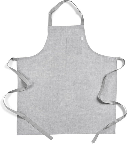 Solino Home Linen Bib Apron for Men & Women - Oyster Grey/Soft Grey Kitchen Apron with Front Pockets - Handcrafted from European Flax