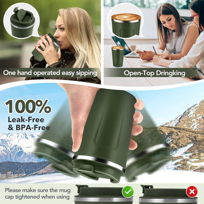 Volhoply 12 oz Double Wall Insulated Vacuum Travel Coffee Mug with Flip Lid Bulk 8 Pack,Reusable Stainless Steel Leak Proof Coffee Cup,Portable Cafe Thermal Tumbler for Hot Drinks(Assort Color,8 Set)