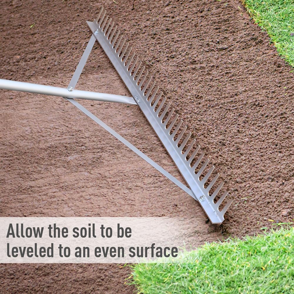 Landscape Rake 36'', Aluminum Rakes with Lightweight 69'' Handle, Landscaping Rake Tool for Lawn Care, Beach