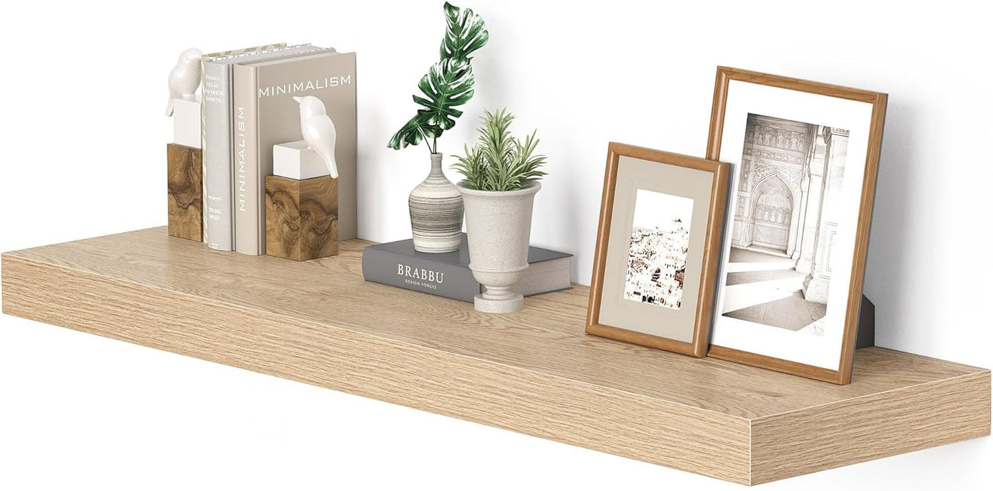 Vivelove 10 inches Deep Floating Shelves 36 inch Long, Single Wall Shelves Heavy Duty 70 lbs for Bedroom, Bathroom, Living Room, Kitchen, Office, Modern Shelf Home Decor, Set of 1, Oak