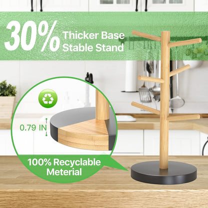 Wisuce Bamboo Mug Holder - Black Coffee Mug Tree Stand for Countertop - Organizer