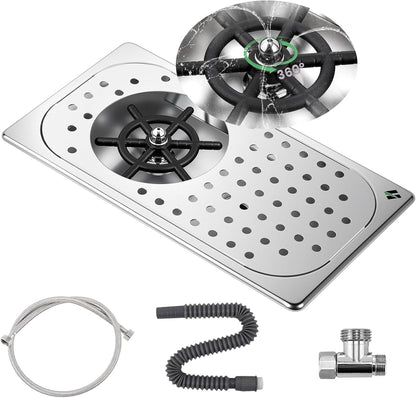 Huanyu Pitcher Rinser with 360 Degree Rotating High-Pressure Nozzle | Stainless Steel Glass Rinser with Drain and Drip Tray | Auto Cup Washer for Household and Commercial | 12.78×6.97×1.58 in