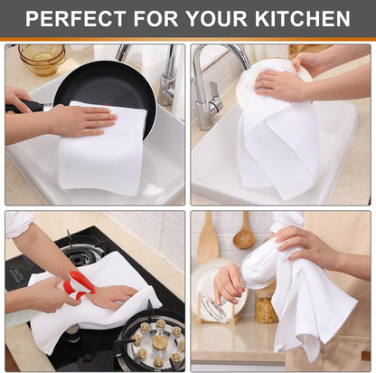 Kitinjoy 100% Cotton Waffle Weave Kitchen Towels, 8-Pack Super Soft and Absorbent Dish Towels for Drying Dishes, Kitchen Hand Towels, 13 in x 28 in, White