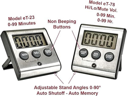 Elegant Digital Kitchen Timer - Stainless Steel Model eT-23, Super Strong Magnetic Back, Loud Alarm, Large Display, Auto Memory, Auto Shut-Off (12-Pack eT-23)