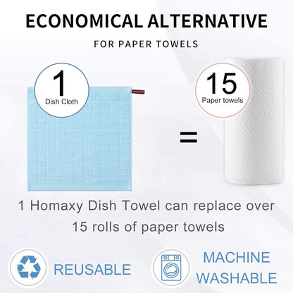 Homaxy 100% Cotton Terry Kitchen Dish Cloths, Ultra Soft and Absorbent Dish Towels for Kitchen, Suitable for Drying and Washing Dishes, 12 Pack, 12 x 12 Inches,Sky Blue