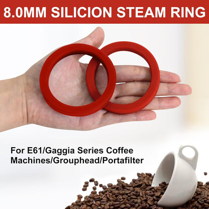 2PCS E61 8.0mm Silicone Group Gasket for Gaggia Espresso Machines Grouphead/Portafilter, Red