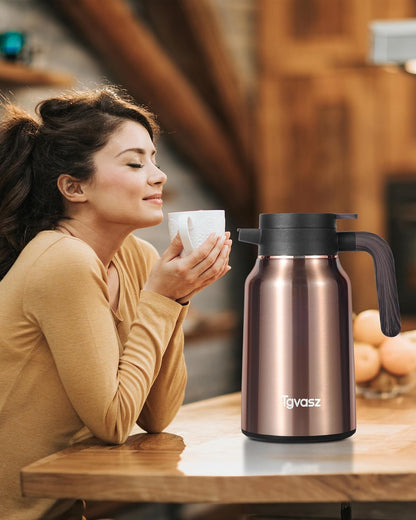 51 Oz Carafes for Hot Liquid, Stainless Steel Insulated Vacuum Thermal Coffee Carafes For Keeping Hot, 1.5 Liter Coffee Dispenser(Gold)