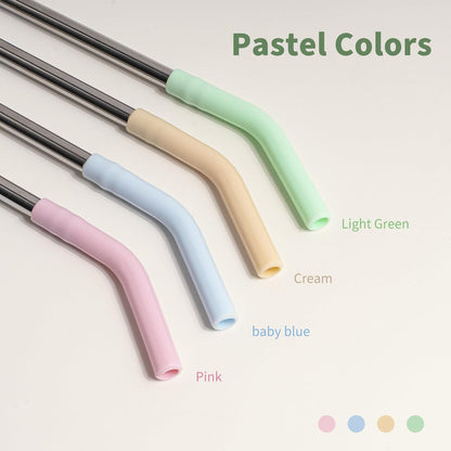 6.7" Short Metal Straw-Reusable Stainless Steel Drink Straws with Silicone Tips and Brush, Fit for 6 7 10 12 oz Small Cups (Colors 3)