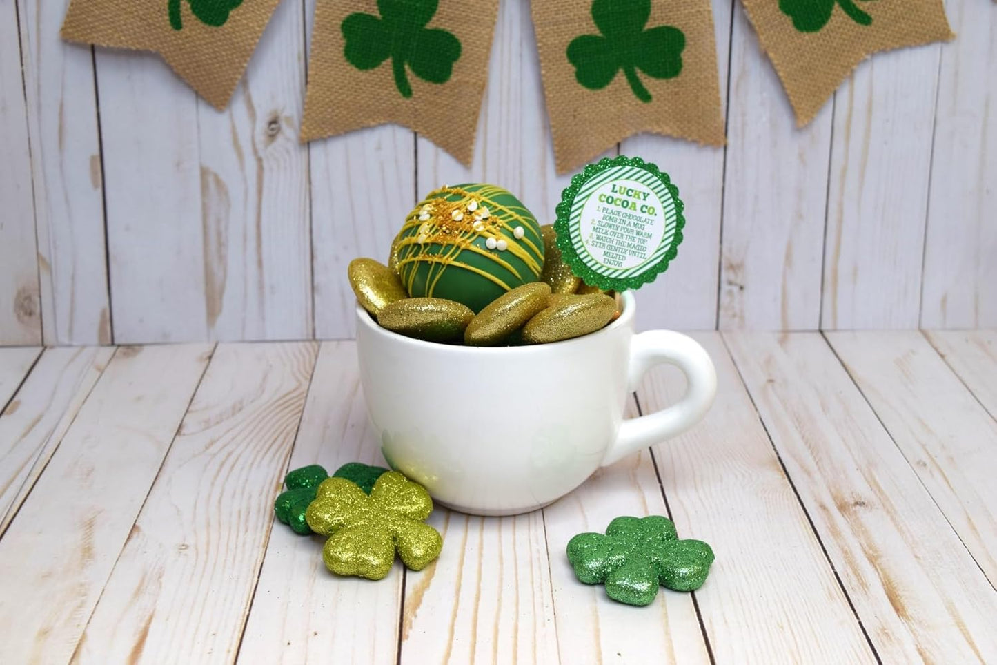Lucky Cocoa Co. Festive Mug Themed St. Patrick's Day Hot Cocoa Bomb Packaging Sticker Labels, Total of 40 2" Circle Stickers (20 Sets of 2) by AmandaCreation