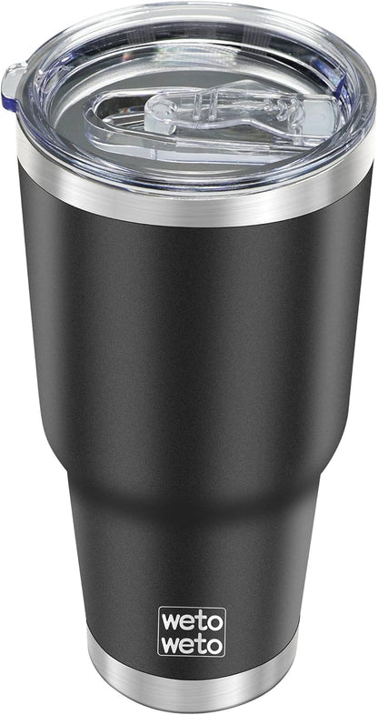 WETOWETO 30oz Tumbler, Stainless Steel Vacuum Insulated Water Coffee Tumbler Cup, Double Wall Powder Coated Spill-Proof Travel Mug Thermal Cup for Home Outdoor (Black, 1 Pack)