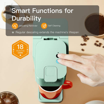 Mini Hot and Iced Coffee Maker Single Serve, for K Cup and Ground, 6 to 14 Oz Brew Sizes, with Recipe Book, for Home, Travel, RV, Office and Dorm, Mint