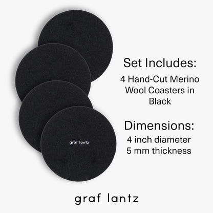 Graf Lantz - Bierfilzl Merino Wool Round Coasters Set of 4 - Black (4" Circles) - Absorbs 30% of Weight - German Wool - Heat Resistant, Sustainable, & Reusable - Home Decor & Coffee Table Decor
