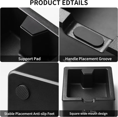 Bincoo Square Espresso knock Box 16cm /6.3 Inch Barista Style Coffee Knock Box for Grounds with Anti-Slip Base, Multi-functional Sturdy Espresso Dump Bin for Home/Office.. (black)