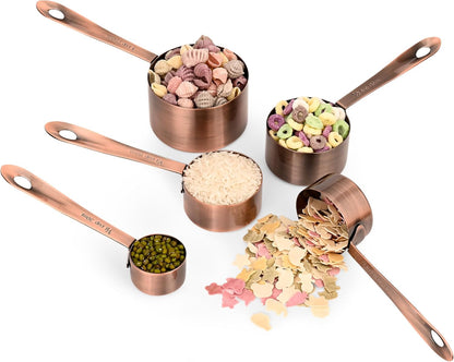 Copper Plated Measuring Cups and Spoons Set, Stainless Steel Measuring Cups and Spoons Set with 5 Kitchen Measure Cup, 6 Spice Measure Spoons, US&Metric Measuring Tools for Baking