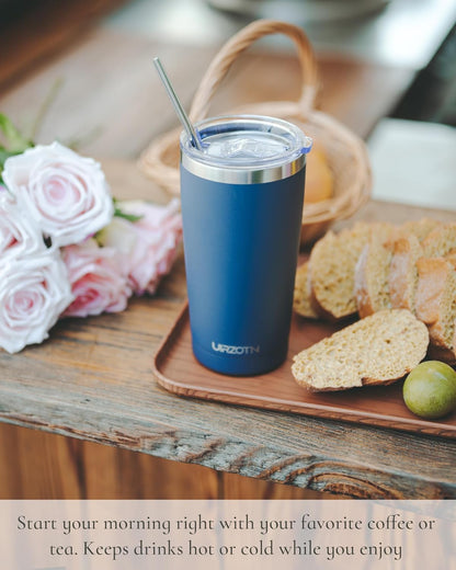 Travel Coffee Tumbler 20oz, Leakproof Travel Coffee Mug with Lid and Straw, Stainless Steel Double Wall Vacuum Insulated Tumbler for Hot/Iced Drinks (Textured Matte, Mint Green)