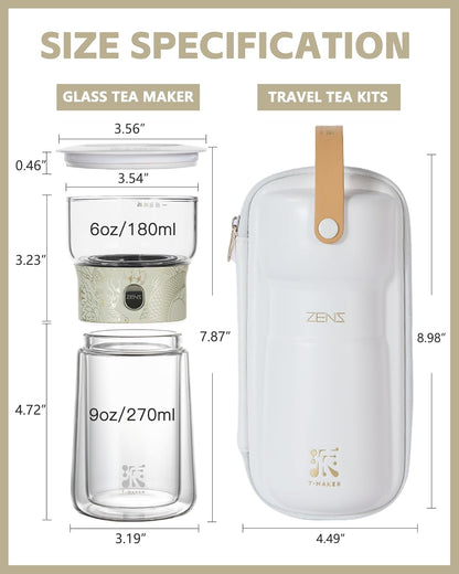 ZENS Cool Glass Teapot with Infuser, Smart One Touch Tea Maker for Loose Tea Diffusers with Insulated Mug and Portable Tea Kits, Enchanted Teapot Alternatives for Tea Lover Gifts