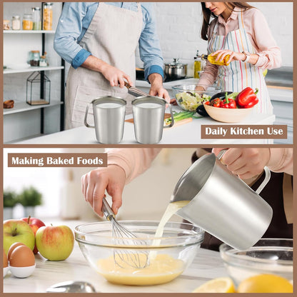 Flutesan 3 Pcs Stainless Steel Measuring Cups Measuring Pitcher with Handle with Markings for Latte Art, Water Pouring 6 Cup (50 oz)