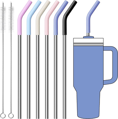 Straws for Stanley Cup 40 oz，Metal Straws Reusable with Silicone Tips for 40 oz Tumbler Cup-12" Extra Long Stainless Steel Straight Drinking Straw,Cleaning Brush