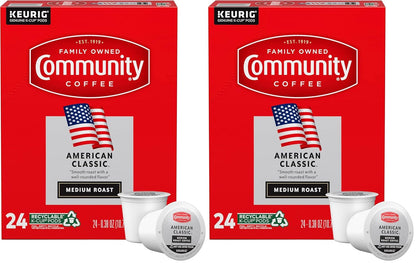 Community Coffee American Classic 24 Count Coffee Pods, Medium Roast, Compatible with Keurig 2.0 K-Cup Brewers, 24 Count (Pack of 2)