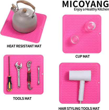 Silicone Dish Drying Mat for Multiple Usage,Easy clean,Eco-friendly,Heat-resistant Silicone Mat for Kitchen Counter or Sink,Refrigerator or Drawer liner Rose M 12 inches x 12 inches