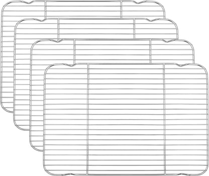 P&P CHEF Baking Cooling Rack Set for Cooking Roasting, 4-Piece Stainless Steel Wire Racks for Oven Use, Healthy & Dishwasher Safe, Rectangle, 16.6 Inch