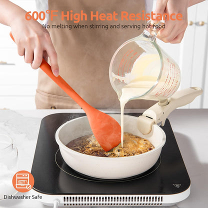 600ºF Heat Resistant Silicone Spoon: U-Taste 13.3in Solid Kitchen Cooking Spoon, Nonstick Food Grade Large & Long Soup Rubber Utensil for Mixing, Serving, Stirring, Basting, for Pot Cookware (Orange)