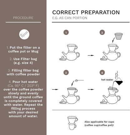 Creano Porcelain Coffee Dripper Stone Grey - Ceramic Cone Brewer - Pour Over Coffee Maker for Filter Bags Size 4 - Easy Manual Brew for pure taste - also for Camping, Hiking